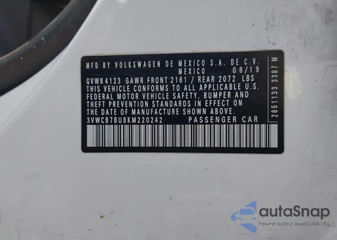 2019 Volkswagen Jetta 1.4T R-Line/1.4T S/Se from USA, damaged, VIN 3VWCB7BU8KM220242